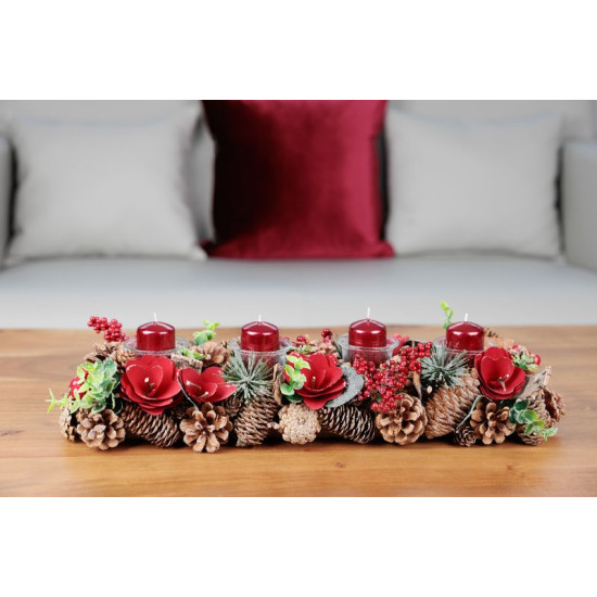 Рождественская свеча MagicHome, 4x6 см, цилиндрическая, упаковка 4 шт., красная, металлический эффект, Адвент