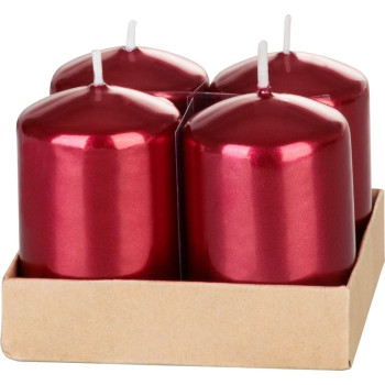 Рождественская свеча MagicHome, 4x6 см, цилиндрическая, упаковка 4 шт., красная, металлический эффект, Адвент