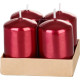Рождественская свеча MagicHome, 4x6 см, цилиндрическая, упаковка 4 шт., красная, металлический эффект, Адвент