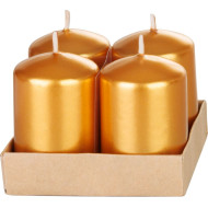 Рождественская свеча MagicHome, 4x6 см, цилиндрическая, упаковка 4 шт., золото, металлический эффект, Адвент