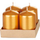 Рождественская свеча MagicHome, 4x6 см, цилиндрическая, упаковка 4 шт., золото, металлический эффект, Адвент