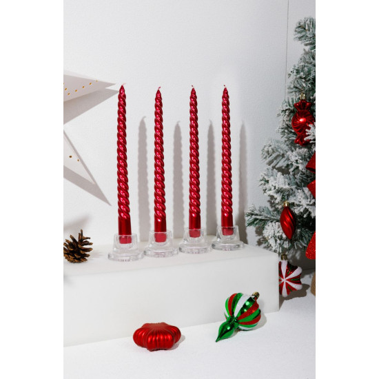 Рождественская свеча MagicHome, 25 см, упаковка 4 шт., красная, спиральная, витая