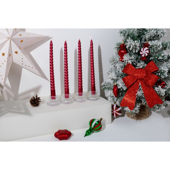 Рождественская свеча MagicHome, 25 см, упаковка 4 шт., красная, спиральная, витая