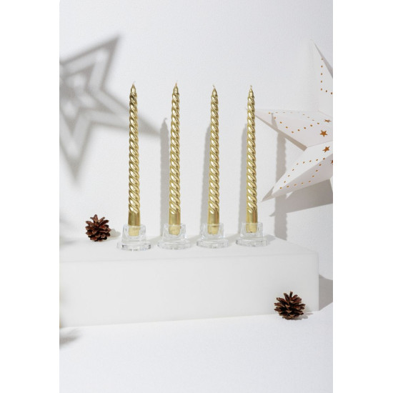 MagicHome Christmas candle, 25 cm, pack. 4 pcs., golden, spiral, twisted