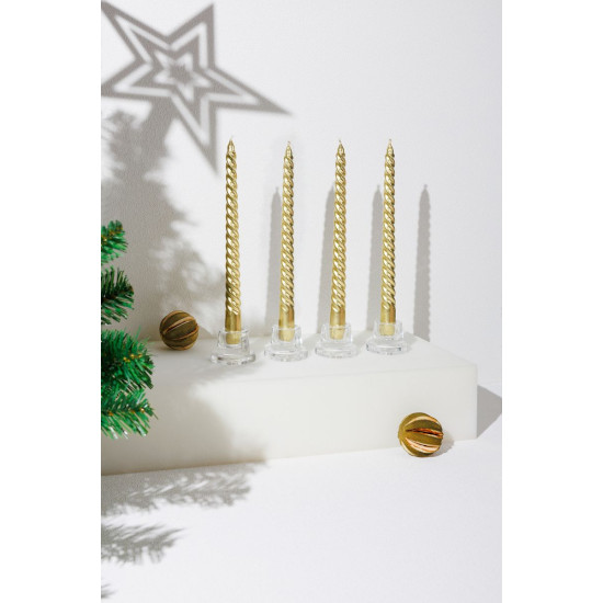 MagicHome Christmas candle, 25 cm, pack. 4 pcs., golden, spiral, twisted
