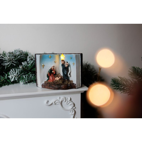 MagicHome Ziemassvētku rotājums, Kristus dzimšanas grāmata, LED, interjers, 13,5x8x9,5 cm