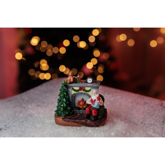 Новогоднее украшение MagicHome, Санта с ребенком у камина, светодиодное, для интерьера, 10,5x8x9 см, коробка 12 шт.