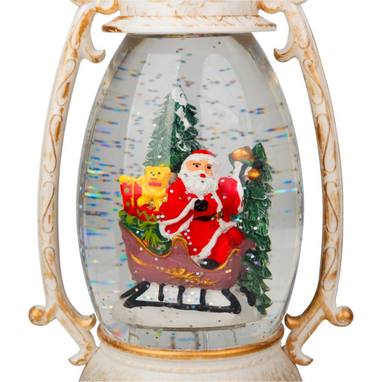 Фонарь MagicHome Christmas Retro, светодиодный, с Сантой на санях, с блестками, белый, 3xAA, пластик, 13x11x24/35 см
