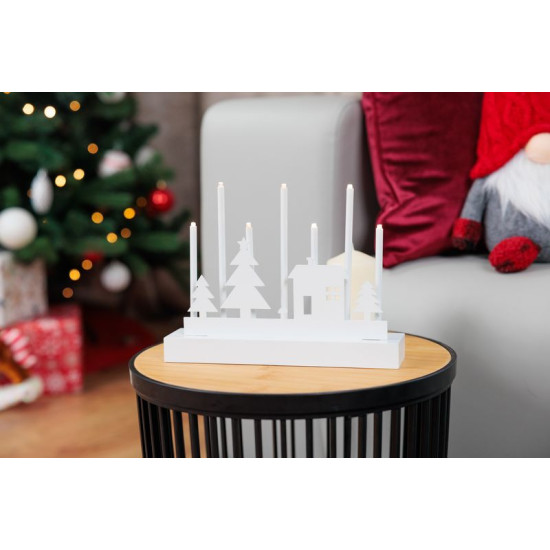 Подсвечник MagicHome Christmas, 8 светодиодов теплого белого света, 2xAA, МДФ, для интерьера, 24x5,5x18 см