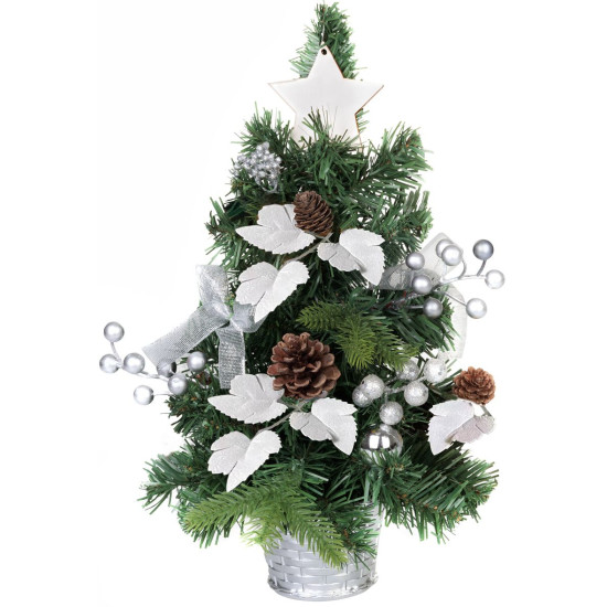 Рождественская елка MagicHome, украшенная, серебряная, с листьями, 40 см