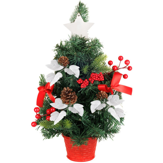 Рождественская елка MagicHome, украшенная, красная, с листьями, 40 см
