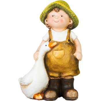 Dekorācija Magic Home, zēns ar zosi, keramika, 6,5x12,5x19 cm