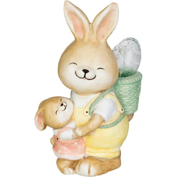 Украшение MagicHome, Кролик с детенышем и яйцом, керамика, 17,8x25,5x39 см