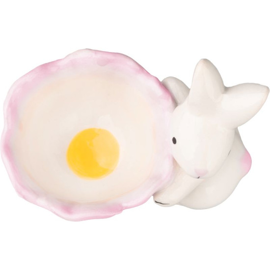Decoration Magic Home, Bunny with egg bowl, pink, Easter, 7x9x8 cm