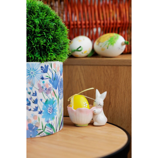 Decoration Magic Home, Bunny with egg bowl, pink, Easter, 7x9x8 cm