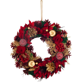 MagicHome Christmas wreath, hanging, red-gold, 30 cm