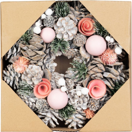 MagicHome Ziemassvētku vainags, kulons, rozā-oranžs, 25 cm MagicHome Ziemassvētku vainags, kulons, rozā-oranžs, 25 cm