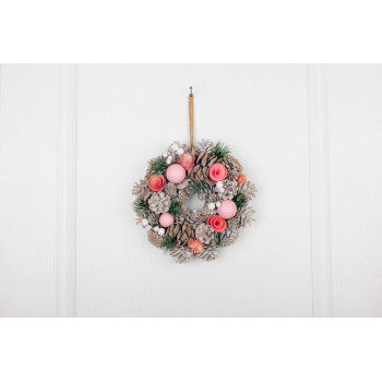 MagicHome Christmas wreath, hanging, pink-orange, 25 cm MagicHome Christmas wreath, hanging, pink-orange, 25 cm
