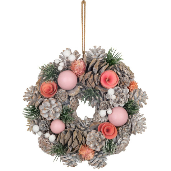 MagicHome Ziemassvētku vainags, kulons, rozā-oranžs, 25 cm MagicHome Ziemassvētku vainags, kulons, rozā-oranžs, 25 cm
