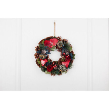 MagicHome Christmas wreath, hanging, blue-red, 30 cm MagicHome Christmas wreath, hanging, blue-red, 30 cm