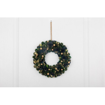 MagicHome Christmas wreath, hanging, green-blue-gold, 29 cm MagicHome Christmas wreath, hanging, green-blue-gold, 29 cm