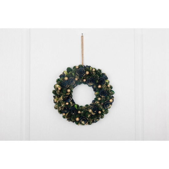 MagicHome Ziemassvētku vainags, kulons, zaļš-zils-zelts, 29 cm MagicHome Ziemassvētku vainags, kulons, zaļš-zils-zelts, 29 cm