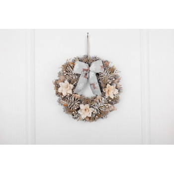 MagicHome Christmas wreath, hanging, natural, with bow, 30 cm MagicHome Christmas wreath, hanging, natural, with bow, 30 cm