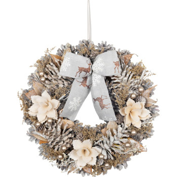 MagicHome Christmas wreath, hanging, natural, with bow, 30 cm
