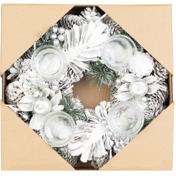 MagicHome Christmas wreath, Advent, white, 32 cm MagicHome Christmas wreath, Advent, white, 32 cm