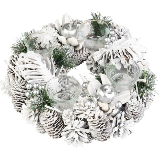 MagicHome Ziemassvētku vainags, Advente, balts, 32 cm MagicHome Ziemassvētku vainags, Advente, balts, 32 cm