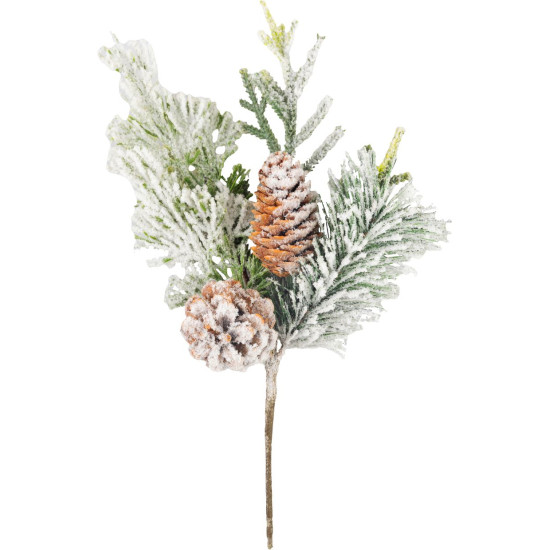 MagicHome Christmas twig, with pine cones, snowy, 30 cm