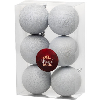 MagicHome Christmas Balls, 6 pcs, white, for Christmas tree, 8 cm