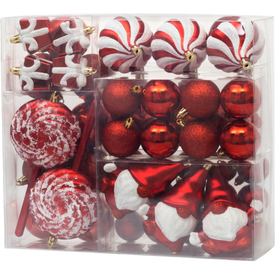 MagicHome Christmas balls, set, 47 pcs, red, mix, for the Christmas tree