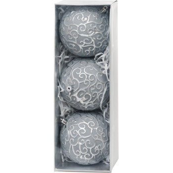 MagicHome Christmas Balls, set, 3 pcs, silver, for Christmas tree, 10 cm