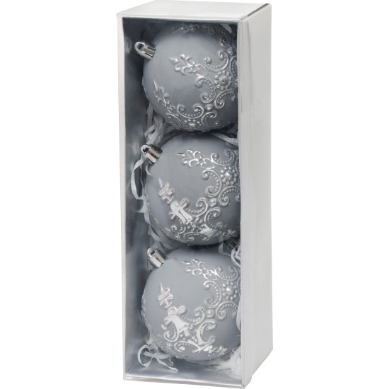 MagicHome Christmas Balls, set, 3 pcs, silver, for Christmas tree, 8 cm