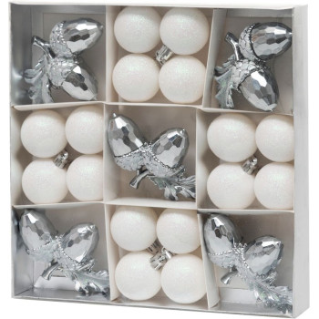 MagicHome Christmas balls, set, 21 pcs, white-silver, mix, for the Christmas tree