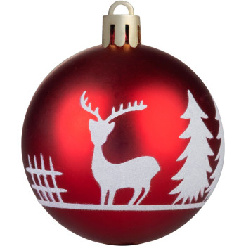 MagicHome Christmas balls, 12 pcs, 6 cm, red with white ornament, for the Christmas tree MagicHome Christmas balls, 12 pcs, 6 cm, red with white ornament, for the Christmas tree