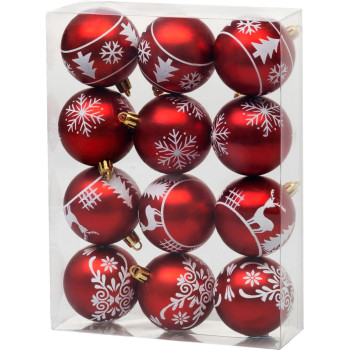 MagicHome Christmas balls, 12 pcs, 6 cm, red with white ornament, for the Christmas tree