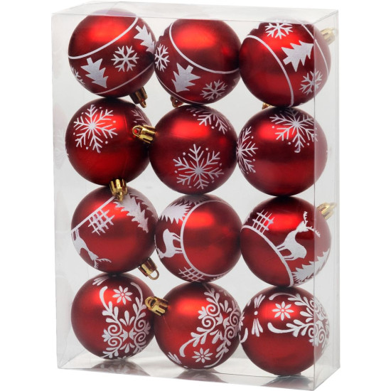 MagicHome Christmas balls, 12 pcs, 6 cm, red with white ornament, for the Christmas tree MagicHome Christmas balls, 12 pcs, 6 cm, red with white ornament, for the Christmas tree