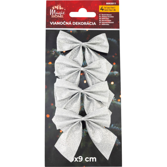MagicHome Christmas decoration, bow, silver, bal. 4 pcs, 9 x 9 cm MagicHome Christmas decoration, bow, silver, bal. 4 pcs, 9 x 9 cm