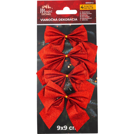 MagicHome Ziemassvētku rotājums, Bowknot, sarkans, bumba. 4 gab., 9 x 9 cm MagicHome Ziemassvētku rotājums, Bowknot, sarkans, bumba. 4 gab., 9 x 9 cm