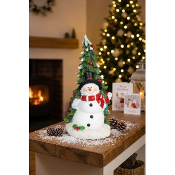 MagicHome Christmas Decoration, Snowman with Tree, 9.5x10x20 cm