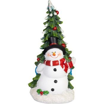 MagicHome Christmas Decoration, Snowman with Tree, 9.5x10x20 cm