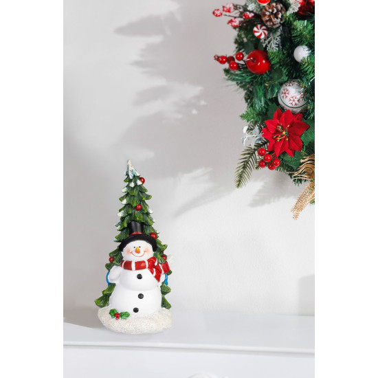 MagicHome Christmas Decoration, Snowman with Tree, 9.5x10x20 cm MagicHome Christmas Decoration, Snowman with Tree, 9.5x10x20 cm