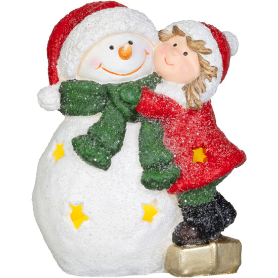 MagicHome Christmas Decoration, Little Girl with Snowman, LED, 8x12.5x15.8 cm
