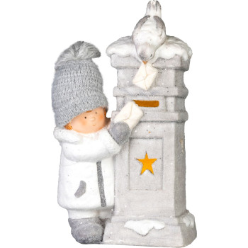MagicHome Christmas Decoration, Baby Boy with Mailbox, LED, 14.5x22.5x39 cm
