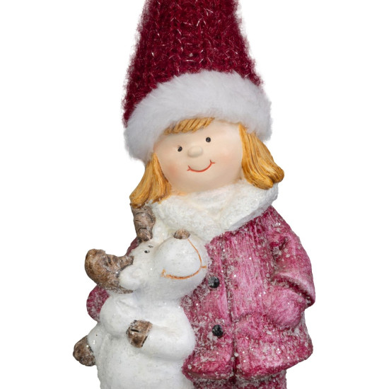 MagicHome Christmas Decoration, Girl with Reindeer, 7.6x9.2x23 cm MagicHome Christmas Decoration, Girl with Reindeer, 7.6x9.2x23 cm