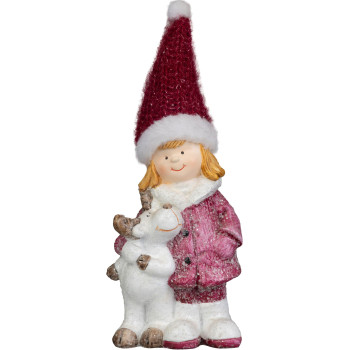 MagicHome Christmas Decoration, Girl with Reindeer, 7.6x9.2x23 cm