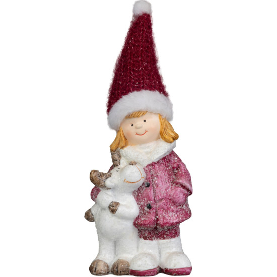 MagicHome Christmas Decoration, Girl with Reindeer, 7.6x9.2x23 cm MagicHome Christmas Decoration, Girl with Reindeer, 7.6x9.2x23 cm