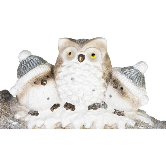 MagicHome Christmas decoration, owls on a snowy trunk, LED, 20.5x49.5x27.5 cm